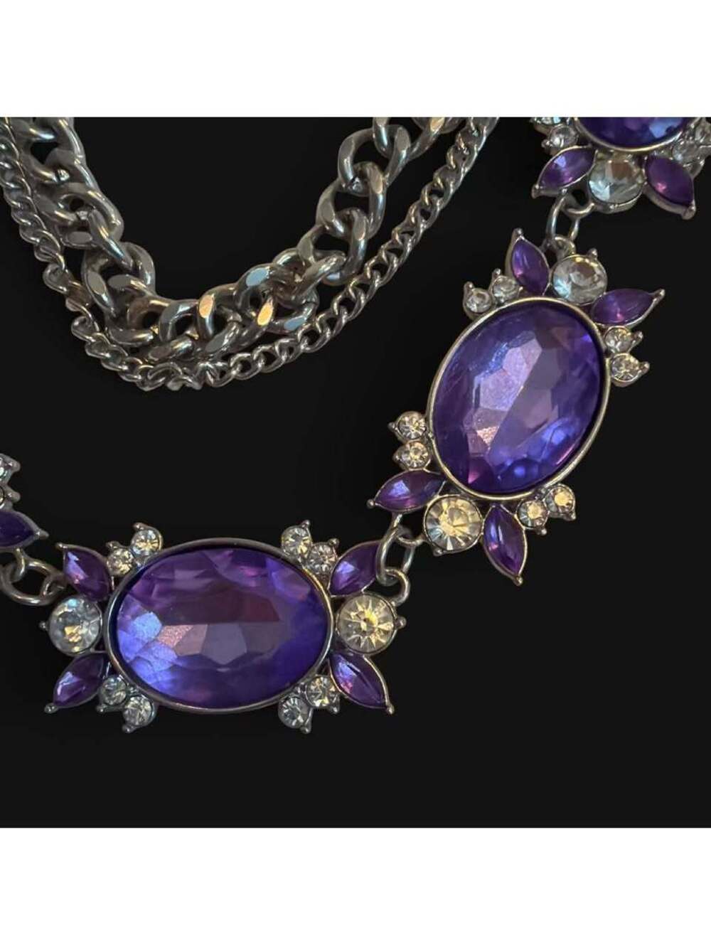 Purple Rhinestone Multi-Strand Statement Necklace - Picture 2 of 5